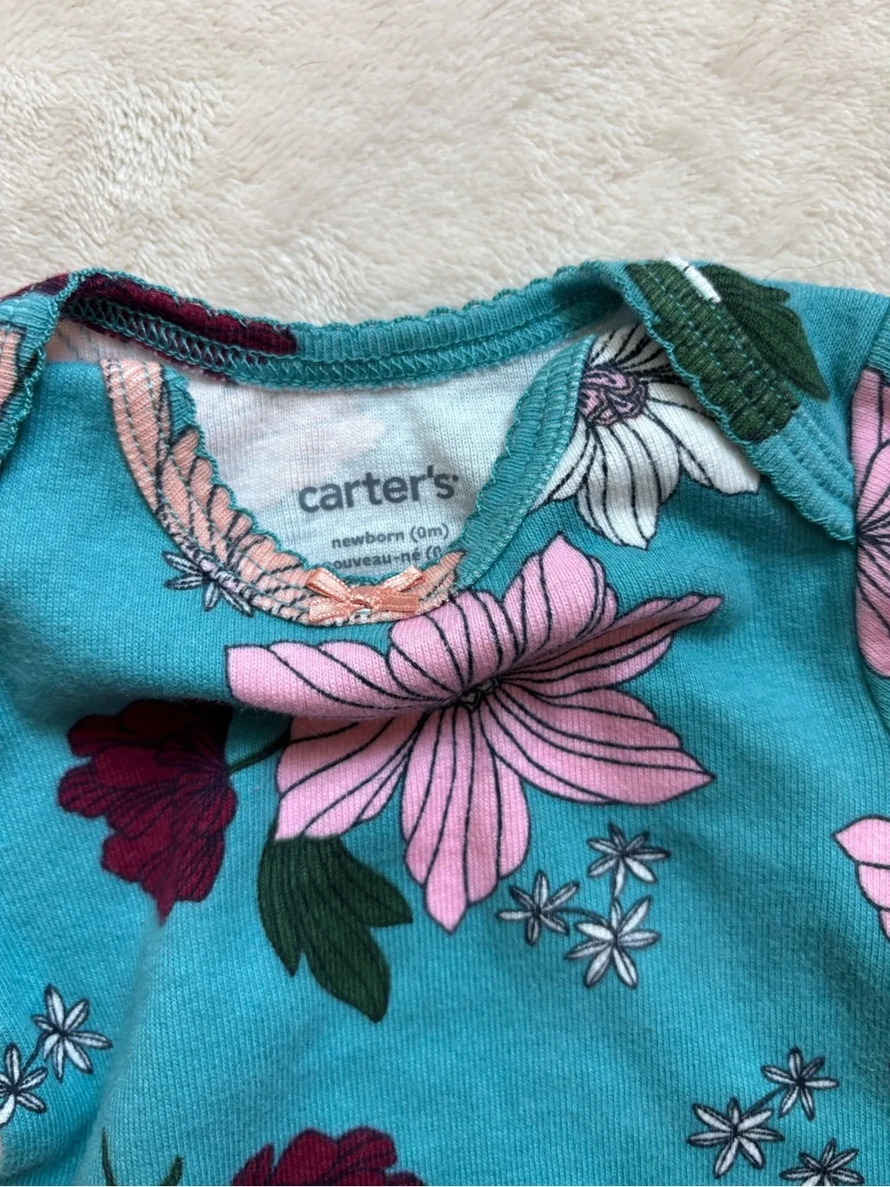 NWOT Carter’s Baby Girl 4-Piece Turquoise Floral Set - Sleeper, Hat, 2 Bodysuits